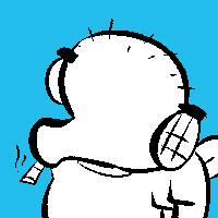 Icon of Montreal from head to bust. He has a cigarette in his mouth.