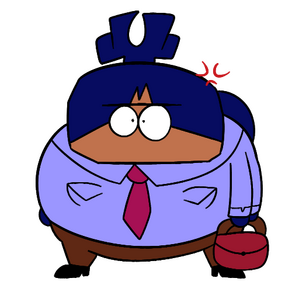 Image of David, holding a bag with an annoyed expression.